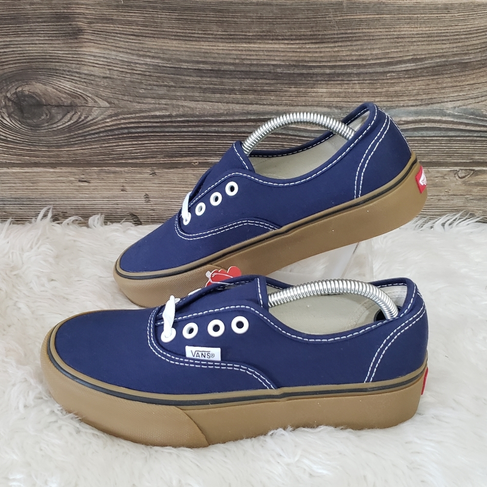 New Vans Authentic Platform Gum Medieval Blue Shoe